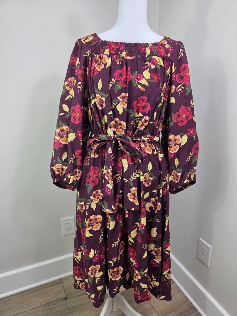 Lane Bryant Plus Size Smocked Square-Neck Dress Midi Length Pockets Size 10/12P